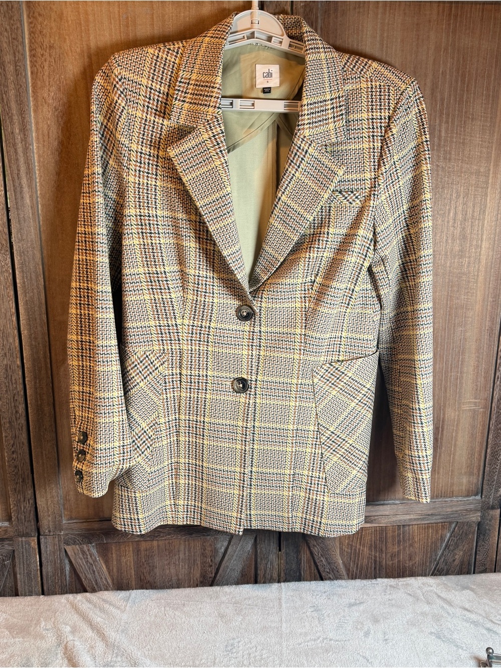 CAbi Plaid Blazer in Tan, Yellow and Black